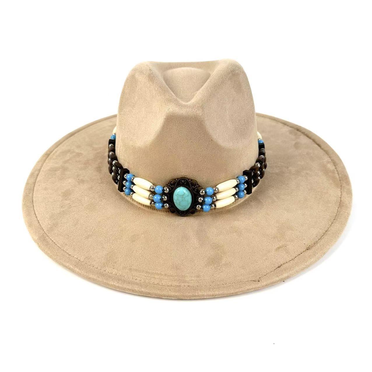 

Western Cowboy Hat Tibetan Accessories Top Hat Season Deerskin Fleece Edge Jazz Hat M（56-58cm） світлого кольору хакі