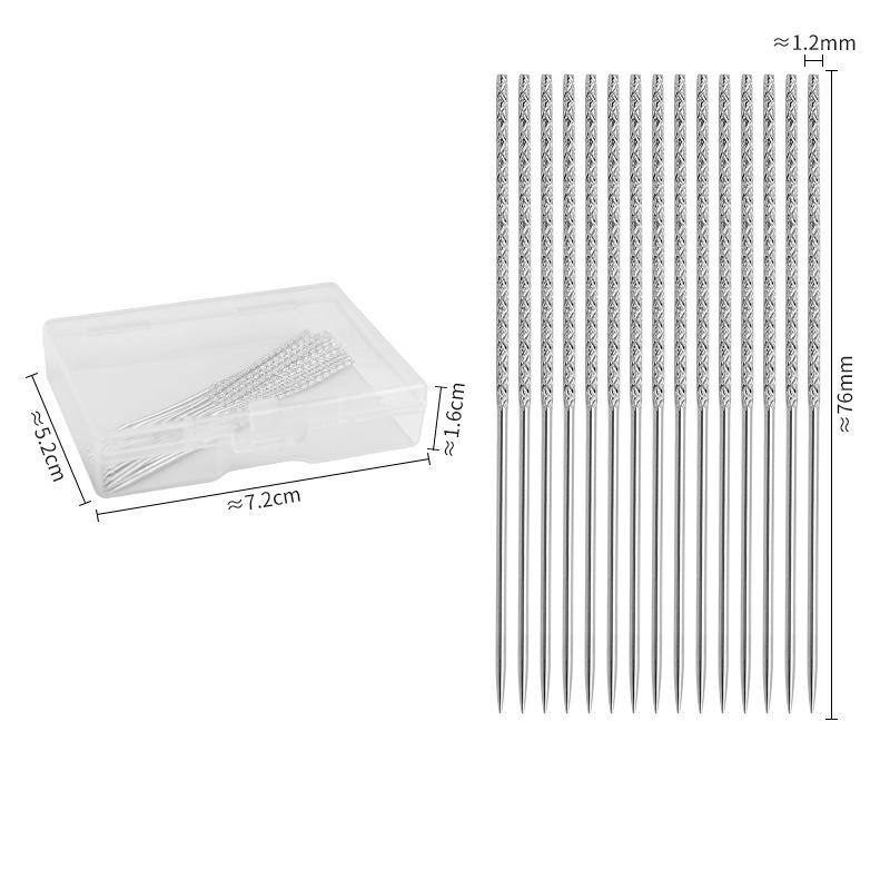 Knurled No-Eye Sewing Needles, 15Pcs Set (0.8x60mm & 1.2x76mm) for Fabric Repair & Invisible Hemming