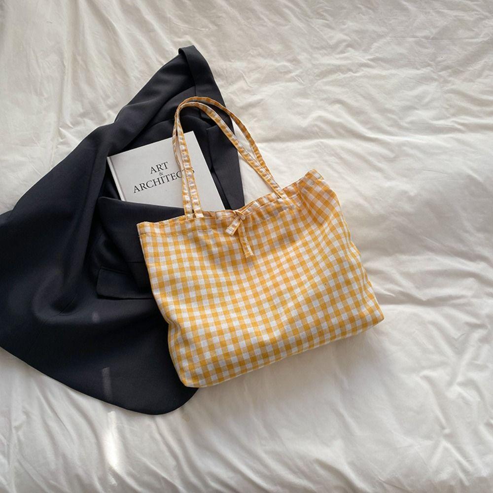 Korean Plaid Shoulder Bag Lightweight Shopping Bag Ins Plaid Tote Bags  Ladies