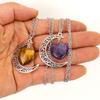 Natural Stone Crystal Amethyst Powder Crystal Moon Love Pendant Necklace Hollow Pendant Couple Necklace N164