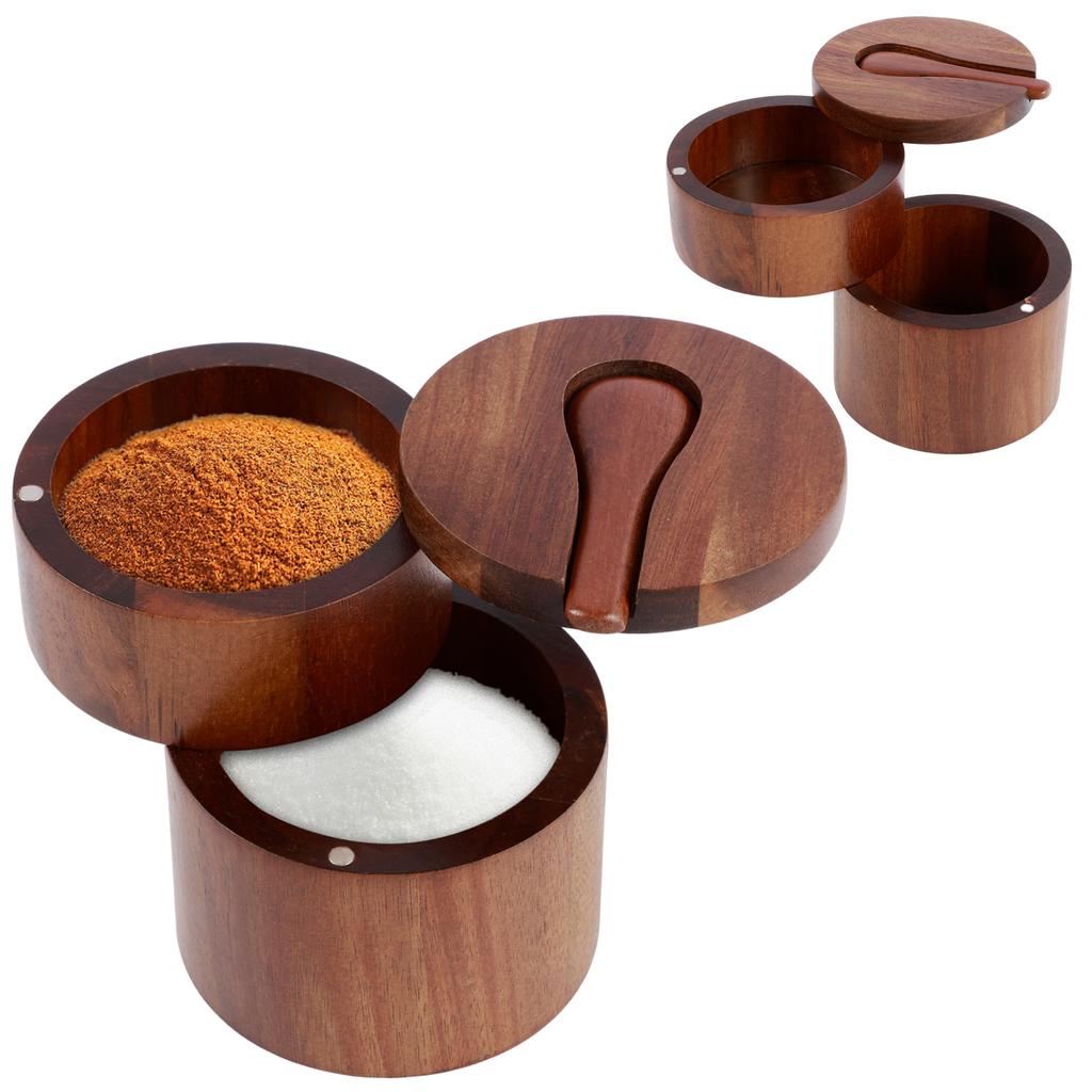 3Tier Salt Box Spice Jar Kitchen Seasoning Jar Bamboo Pepper Container Jar with Magnetic Lid Candy Earring Jewelry Salt Storage