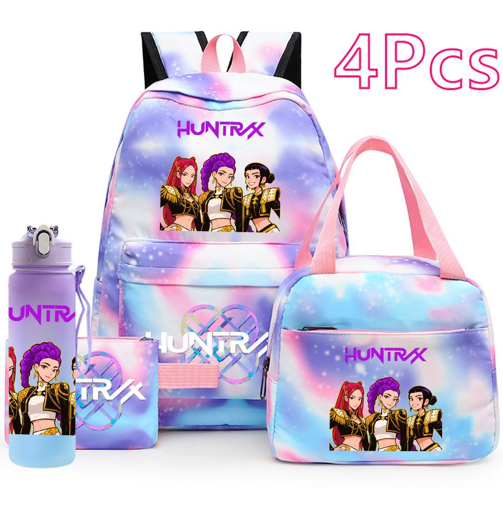 4Pcs/set K-Pop Printed Backpack Handbag Pencil Case with 750Ml Water Bottler for Teenager Boy Girl Schoolbag Large Capacity Waterproof Bookbag Mochila