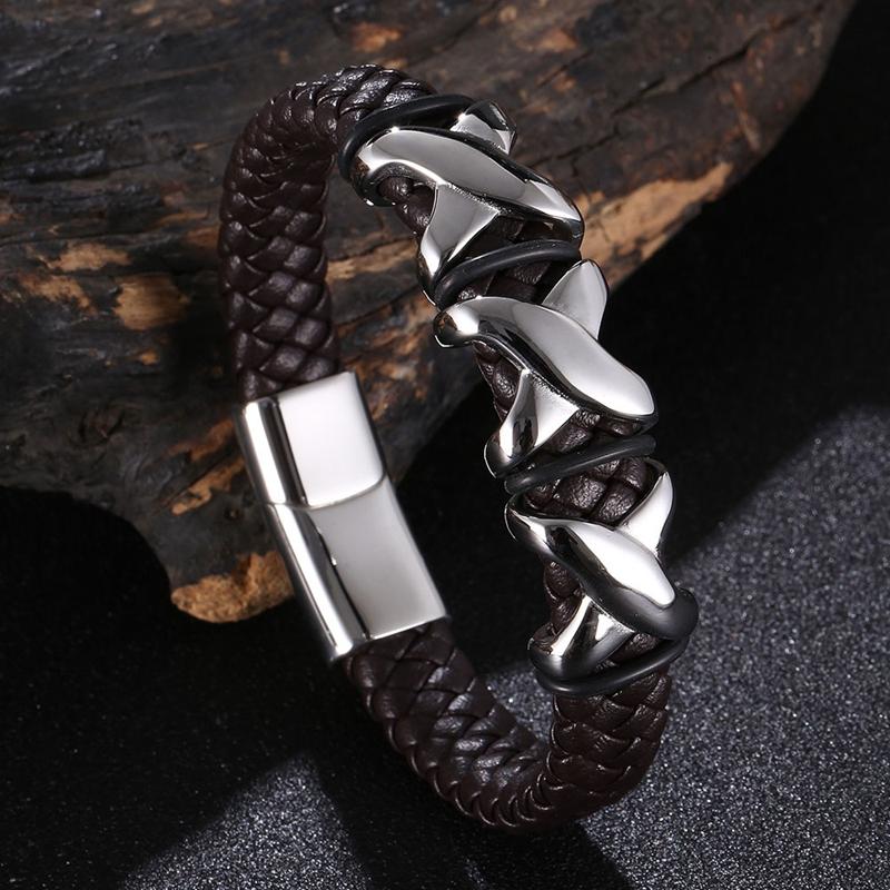 

Новые мужские натуральная кожа панк модные простые браслеты-манжеты с подвесками для мужчин ювелирные изделия BB1329 Inner Perimeter205mm коричневый