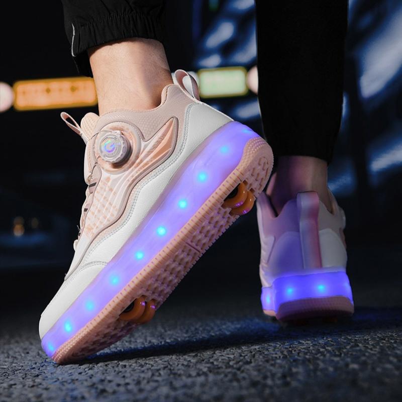 Roller skates outdoor training shoes creative gifts for boys and girls double row four wheels with LED lights parkour shoes