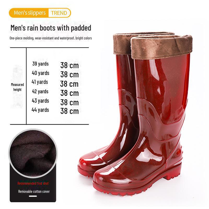 Free Shipping: Men's High-Top Rain Boots, Warm Mesh, Non-Slip, Wear-Resistant, Construction-Grade, Long Tube Rubber Water Shoes.