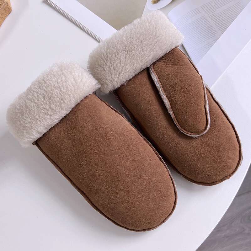 

Genuine Leather Wool Gloves Women Leather Gloves Thickened Warm Windproof Cycling Gloves Buckskin Texture Sheepskin Gloves One Size верблюд