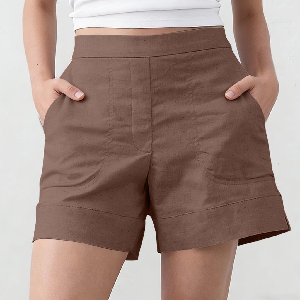 Women's Cotton And Linen Shorts, With Pockets, Soft Button Closure, Zipper, Slim Fit.