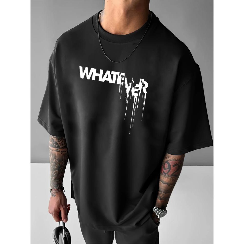 WHENEVER" Men's Bold Graphic Print Casual T-Shirt - ,  Short Sleeve, Round Neck, Machine Washable - Ideal for Spring & Summer