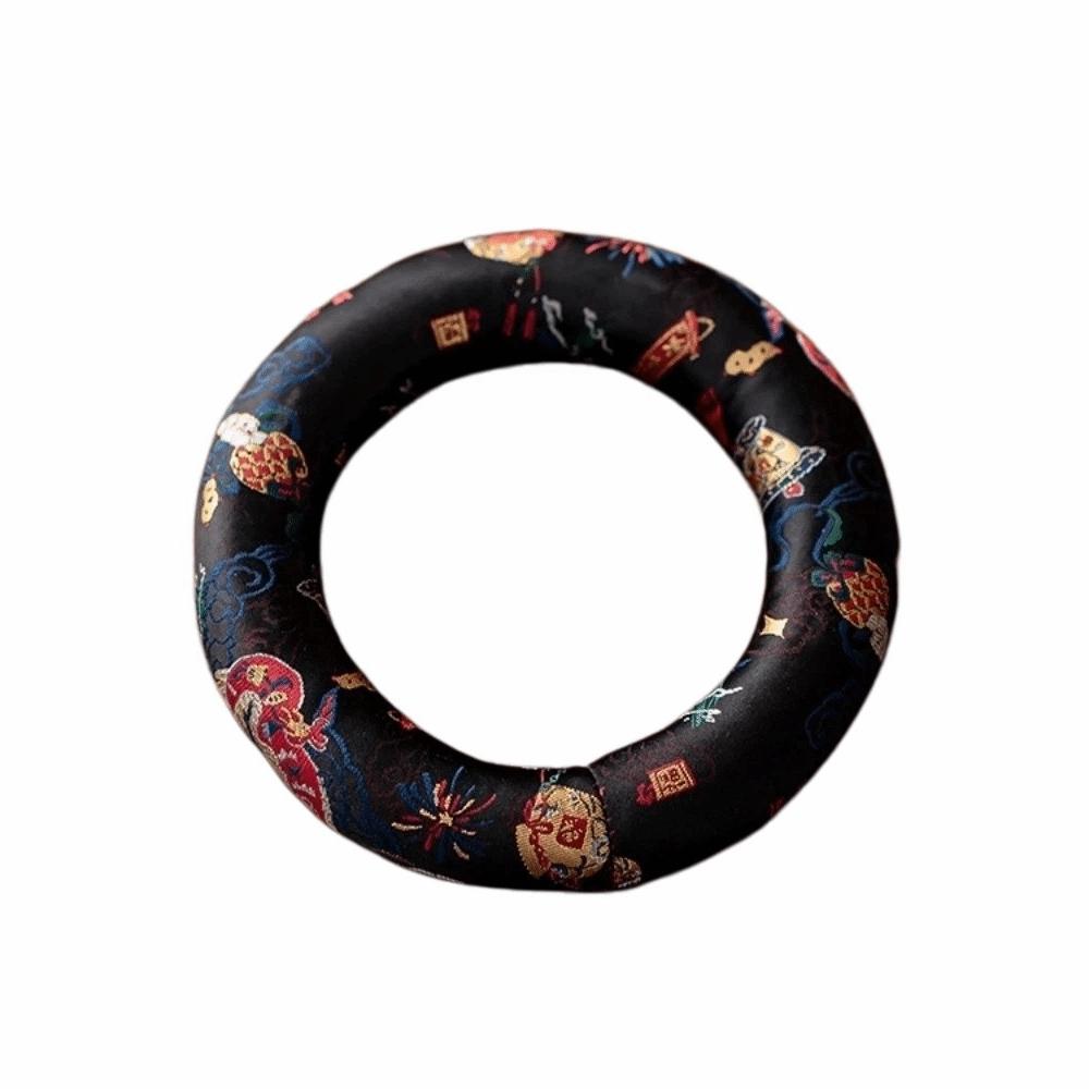 Donut Shape Dragon Design Singing Bowl Mat Nepalese Wooden Fish Coaster Sound Copper Out Mat Yoga