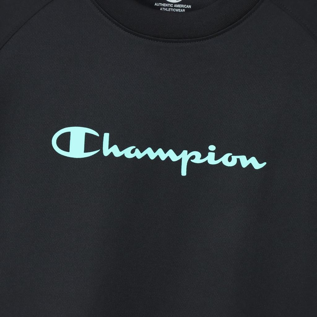 Champion Short Sleeve Crew Odor Script Logo Men's T-Shirt, Black, C3-BV301, Neck, 100% Polyester, Antibacterial, Resistant, Breathable, Quick-Drying,