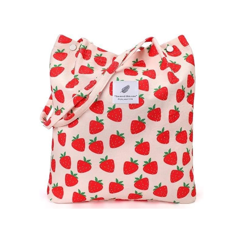

[YanZhou] Women s handbag, large capacity, corduroy handbag, has an inner bag, durable, stylish, and can be used repeatedly (strawberry)