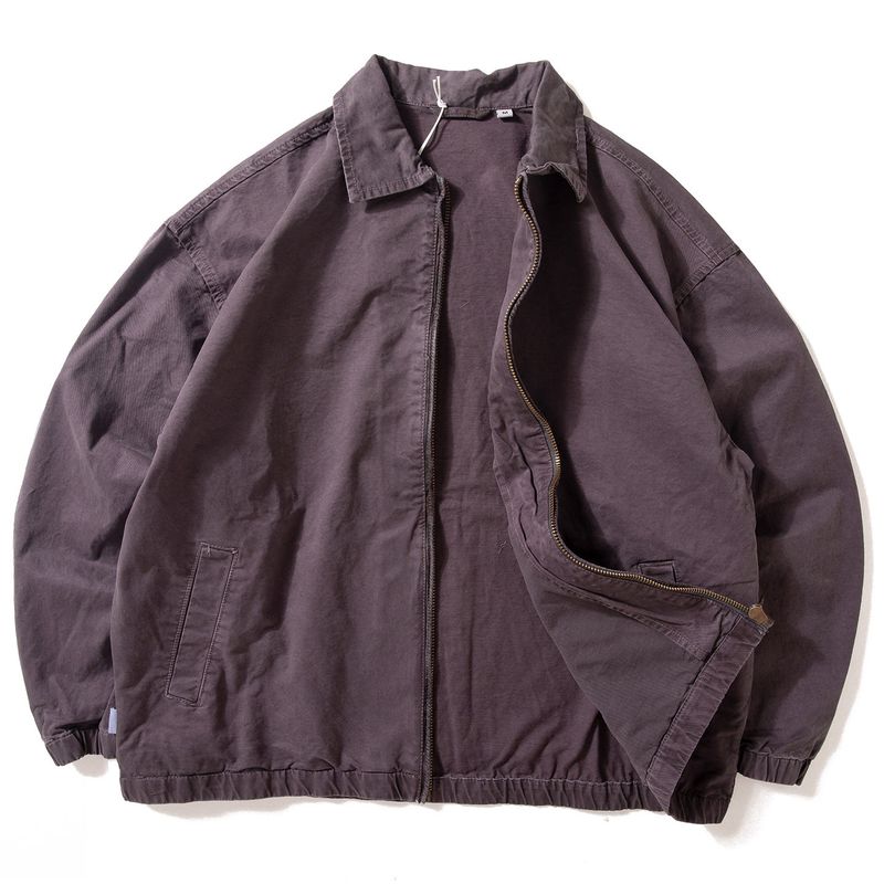 Japanese Retro Washed Vintage Lapel Jacket for Men, Trendy Brand, Loose Fit, Versatile, Pure Cotton Detroit Workwear Coat Haze purple 2XL