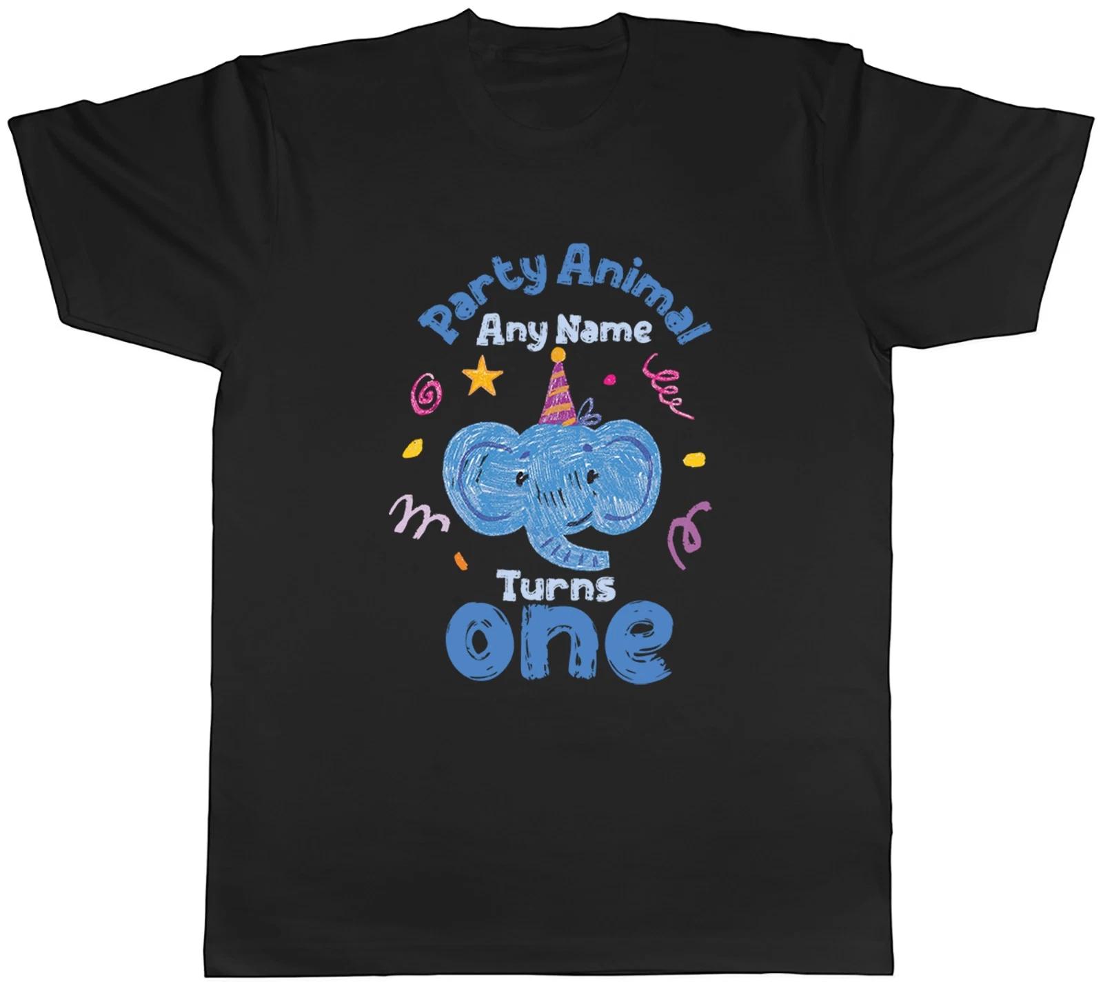 Personalised Party Animal Elephant Turns Name Age Mens T-Shirt Tee Gift Top XXL