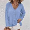 Women's Fashion Casual Solid Color V-Neck Live Button Long Sleeve T-Shirt Top