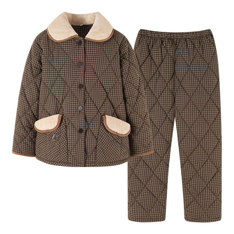 Three-Layer Woven Pure Cotton Padded Pajamas, Women'S Winter Thickened And Velvet Padded Jackets, Warm Loungewear Can Be Worn Outside