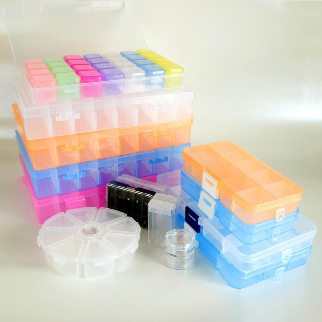 Nail Art & Jewelry Storage Box: 10 or 24 Small Grids for Drills & Ornaments