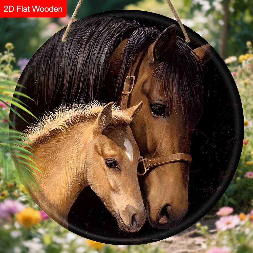 Unique Wooden Sign with Horse Pattern - Charming Round Sign for Front Door, Wall Hanging Decor - Ideal Gift for Friend & Family