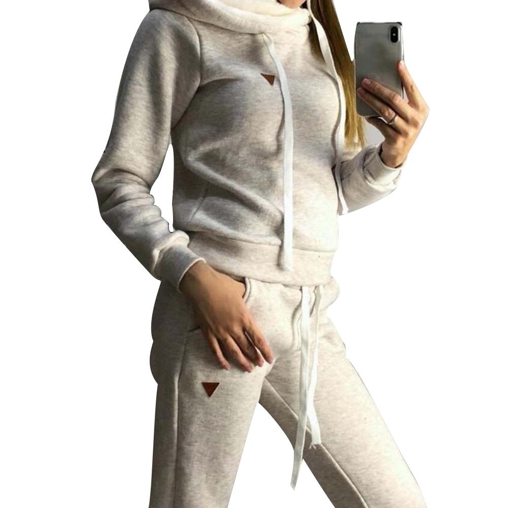 (S-5XL) Tuta da Jogging da Donna Taglie Forti 2 Pezzi Tute Monocolore Felpe con Cappuccio Foderate in Pile Set di Pantaloni