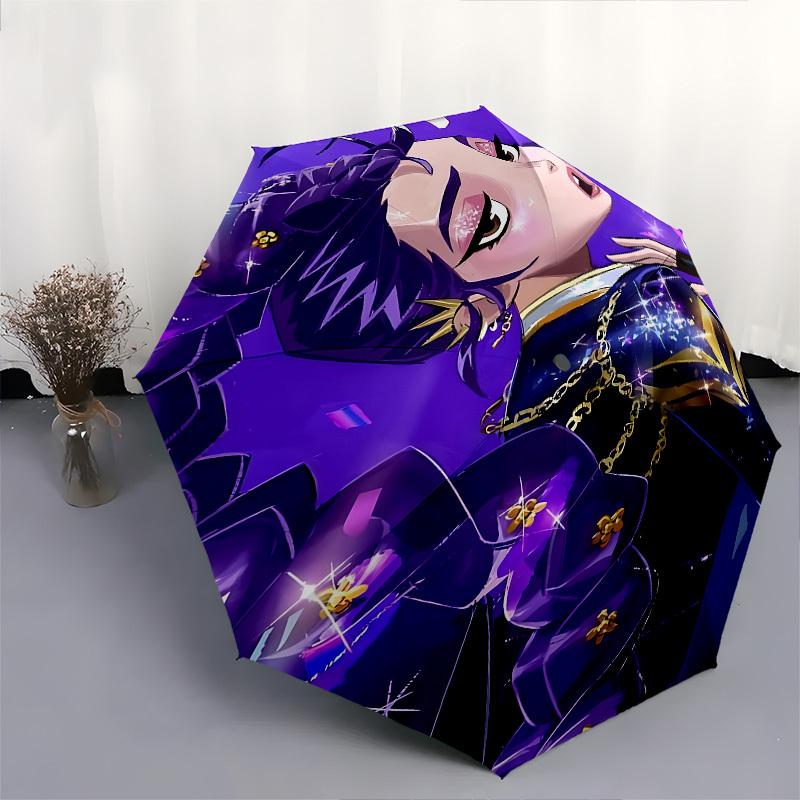Ombrello Automatico Apri e Chiudi a Tema Kpop Girl, 8 Stecche, Adatto per il Tempo Libero e le Uscite, Accessorio da Esterno, Stile Gotico, Moda