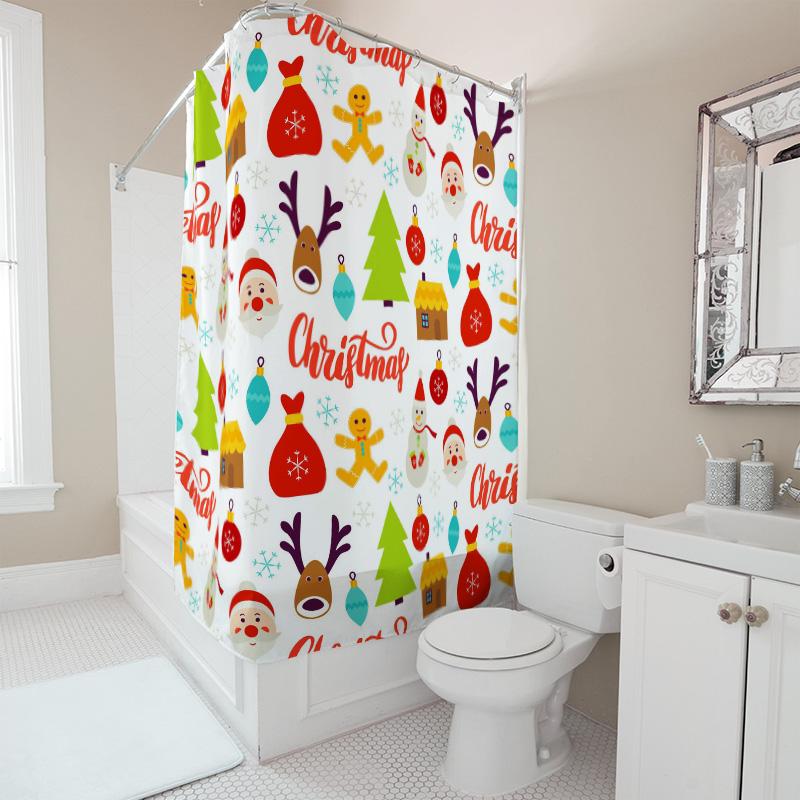 Tu Festive Christmas Shower Curtain Waterproof Holiday Decor Reindeer Snowflakes Pattern Bathroom Backdrop Festive Home Xmas G