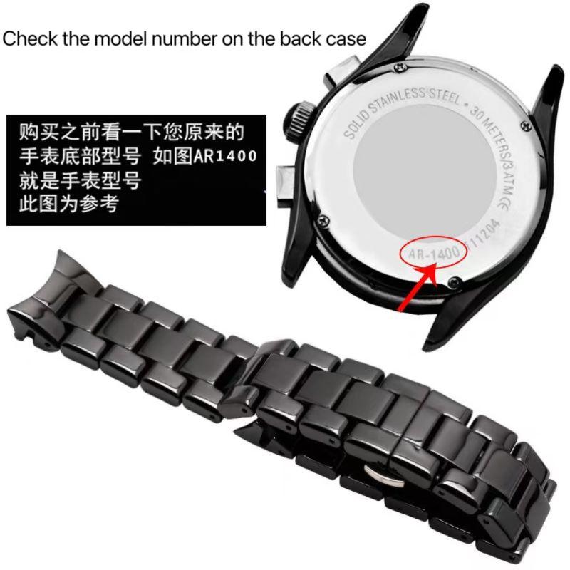 Hochwertiges Original Keramik Uhrenarmband mit gebogenen Enden 22mm Glänzend Glatt Schwarz Armband Passend für Armani AR1400 AR1410 Uhr Lager