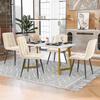 Dining Group: Rectangular Dining Table Marble Pattern + 4 Modern Upholstered Chairs with Backrest, Metal Frame, Velvet, Black & Grey