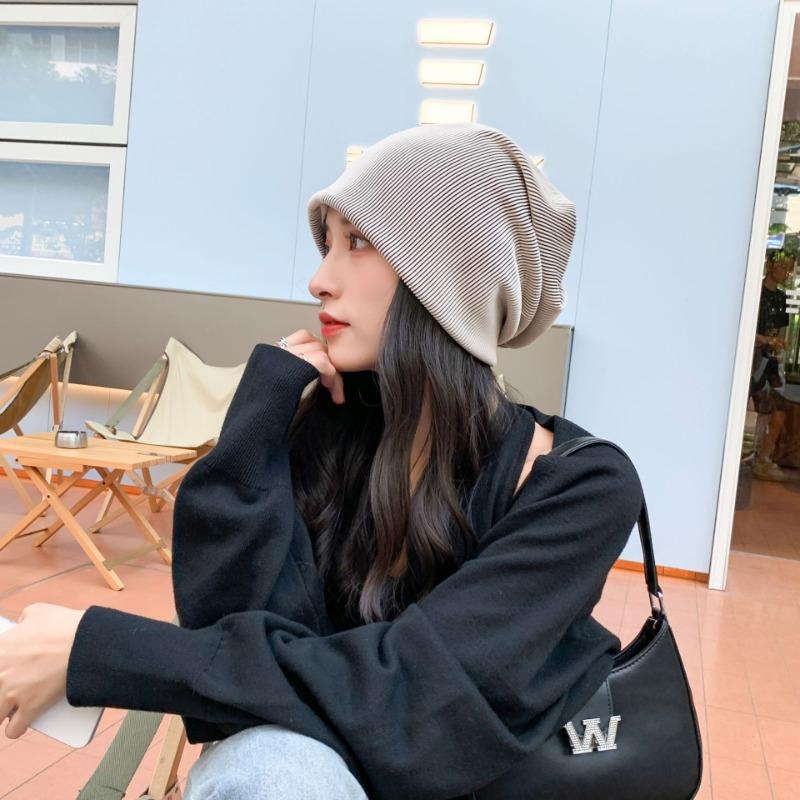 Knitted Pile Hat Children Spring and Autumn Casual Versatile Big Head Circumference Showing Face Small Pullover Cold Hat Confinement Baotou Hat