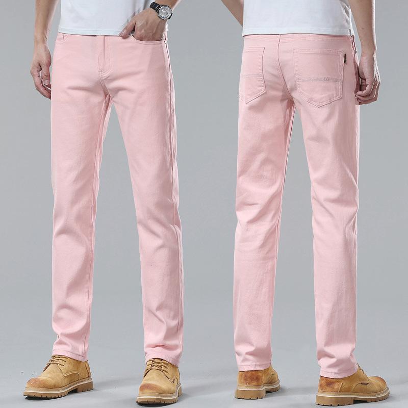 Men's Slim-Fit Coloured Denim Trousers Summer Versatile Trend Casual Stretch Fashionable Designer Trousers