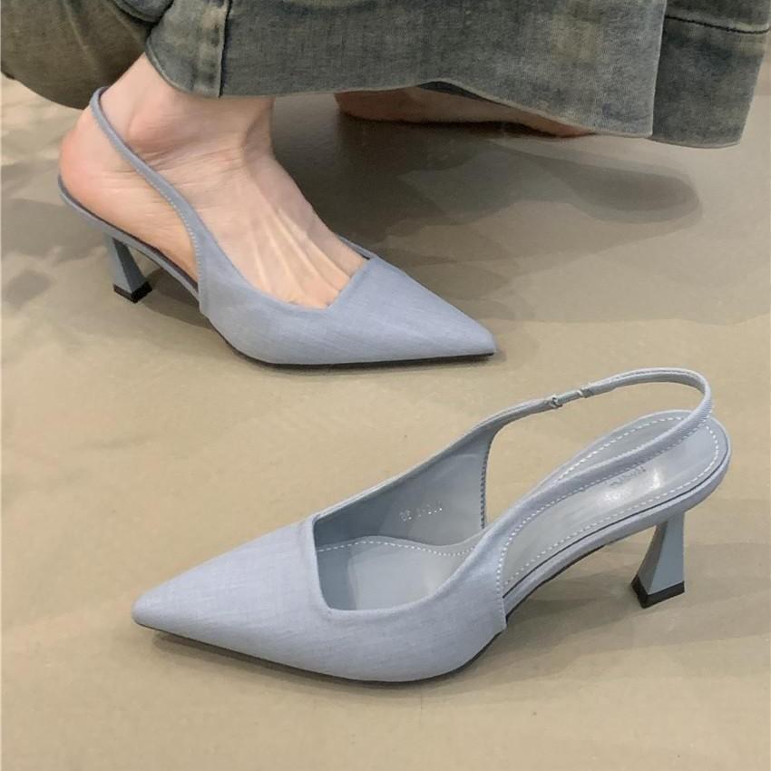 Fashion Shoes Pointed Toe Thin Heels Ladies' Slippers Luxury Slides Shallow Beige Heeled Sandals Slipers Women Low Designer Black 2025 S