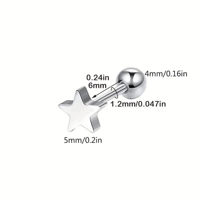 EVISPOL Hypoallergenic Stainless Steel Star Stud Earrings for Women Screw Back Cartilage Tragus Helix Earrings Piercing Jewelry
