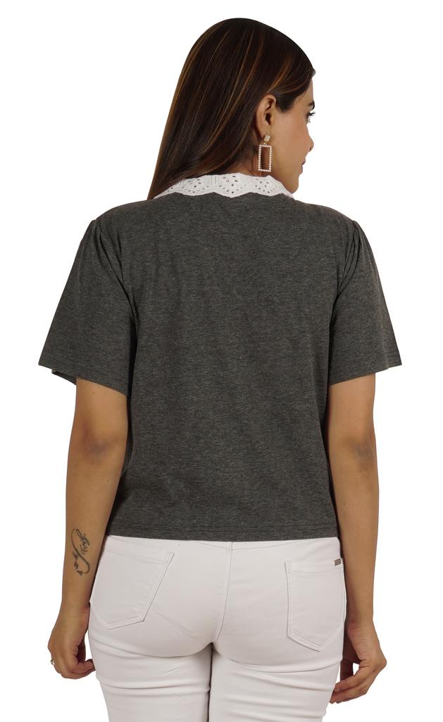 Moomaya Dámský top s krajkovým límečkem Petra Pana, hladký žerzejový krátký ležérní T-shirt