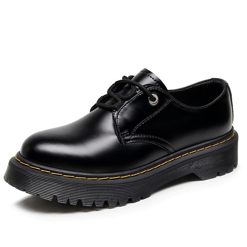 

1 thick-soled hole ex Martin shoes men s low-top leather round head casual leather shoes muffin bottom short boots men 38 чёрный