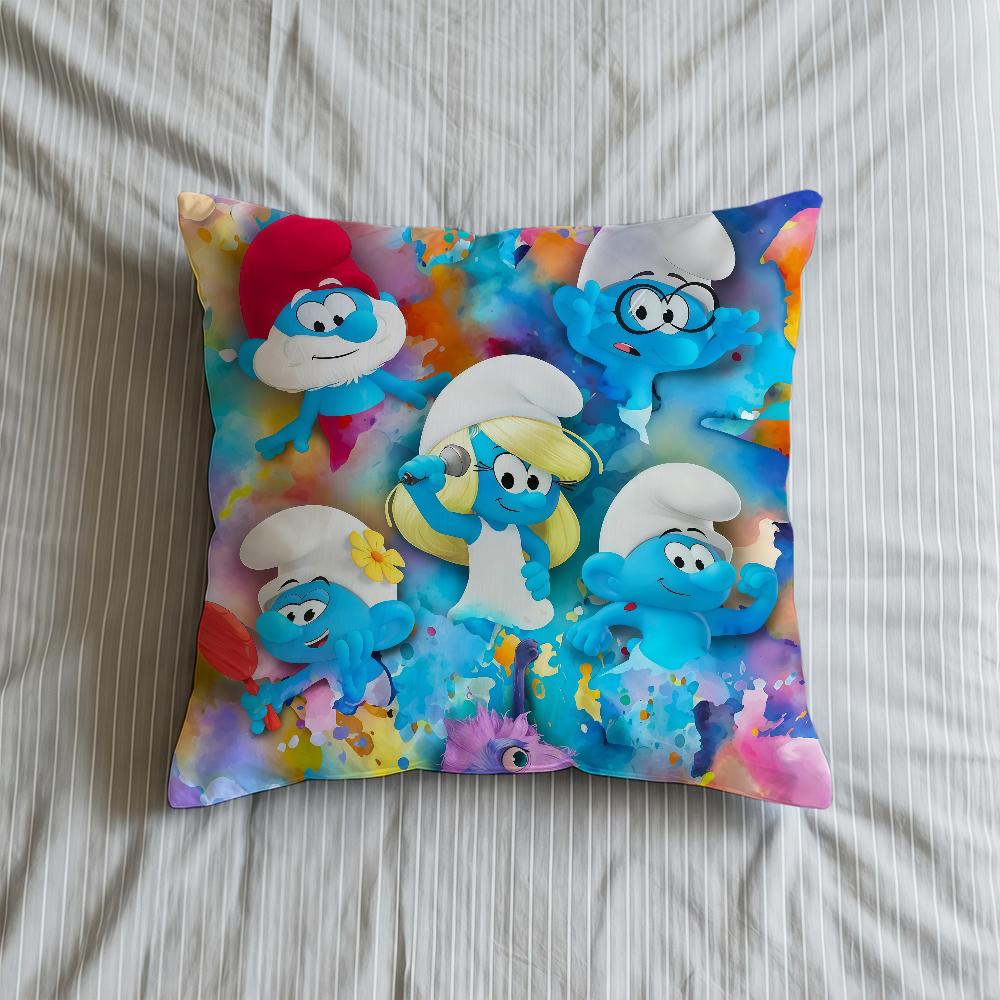 Cushion 2025 Cover Soft Case Cartoon Sofa Living Room Home Movie Comfortable Office Decor S-SmurffS-ES Protective Pillow