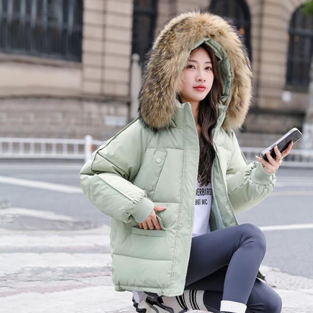 Winter Fur Collar Hooded Puffer Jacket Women Long Sleeve Parka Thick Warm Down Cotton Jackets