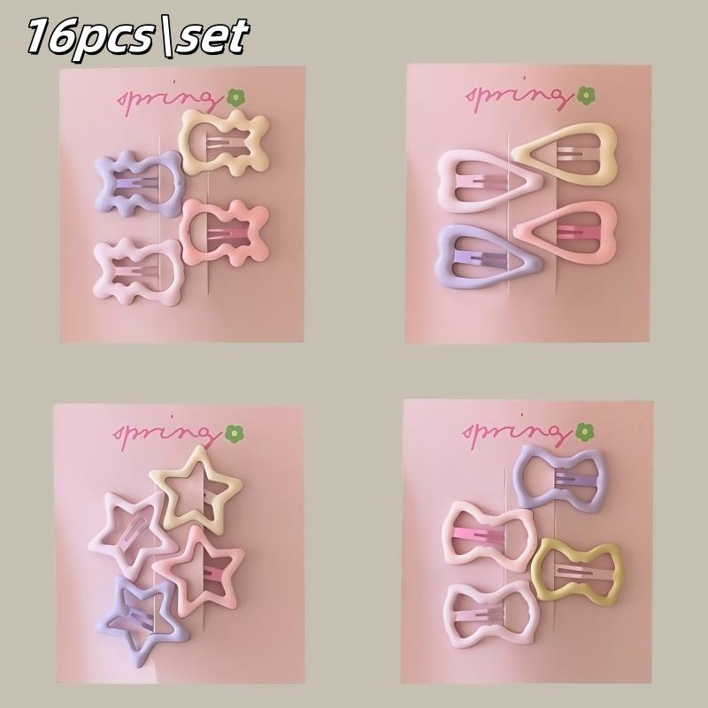 16pcs cherry blossom hair clips with star, panda, butterfly and heart designs, cute for daily wear.