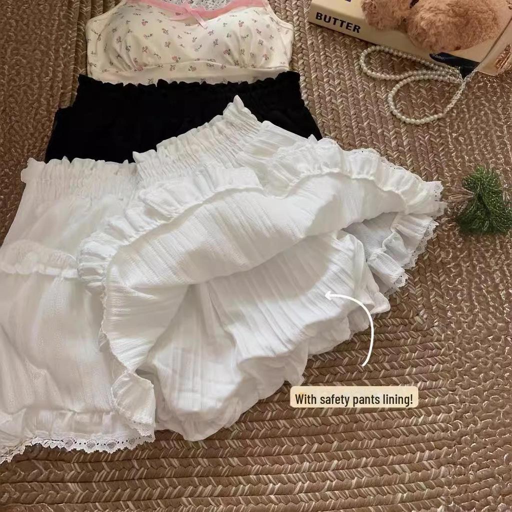 2024 Summer Women's A-Line French White Lace Puffy Skirt