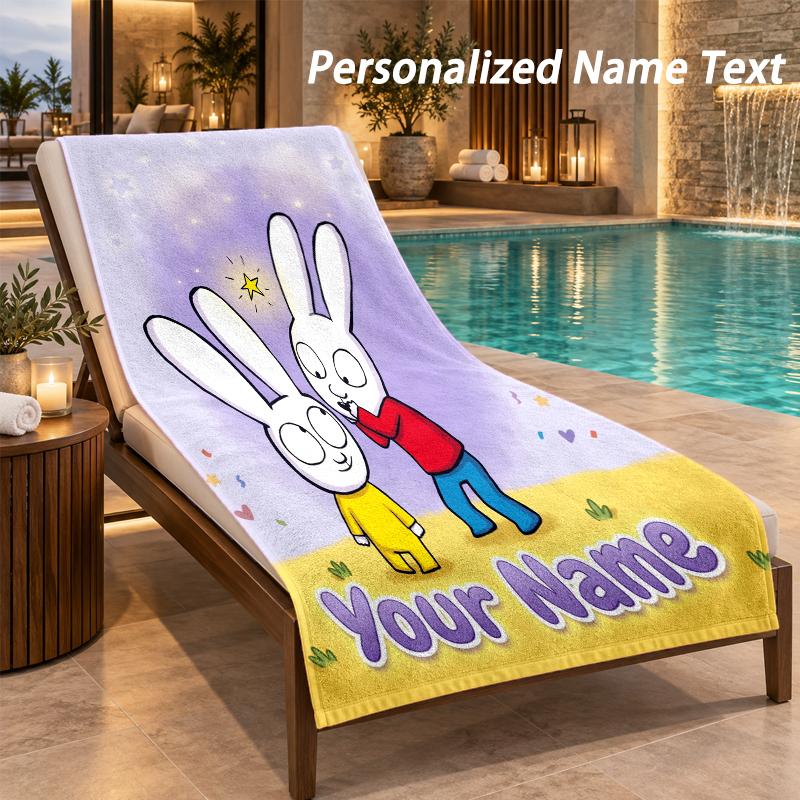 Simon Super Rabbit Custom Name Beach Towel Large Soft Towel for Indoor Bathroom Outdoor Beach