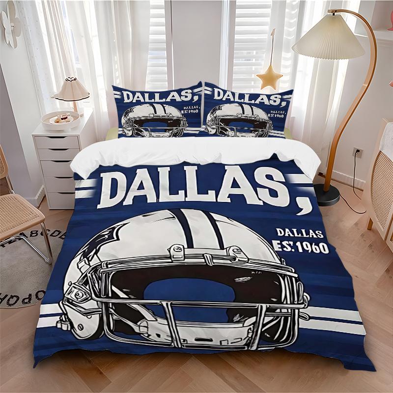 Juego de Funda Nórdica con Diseño de Casco de los Dallas Cowboys de 3 Piezas con Una Funda de Edredón y Dos Fundas de Almohada (Sin núcleo) - Decoración para el Hogar, Regalo de Vacaciones, Tejido de Poliéster, Anim