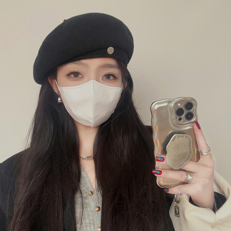 Wool Woolen Beret Hat for Women with Large Head Circumference Autumn and Winter New Style  Korean Version  Small Face  Warm Painter's House Hat