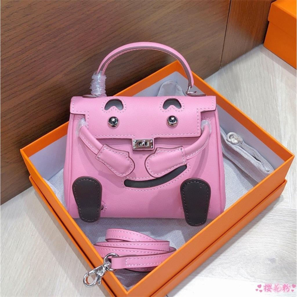 Smiley Bag 2025 New Cute Mini Messenger Bag First Layer Cowhide Shoulder Handbag Spoof Kelli Bag Woman