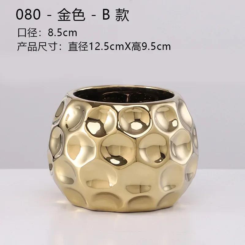 European Golden Vase Big Mouth Flower Arranging Succulent Flower Pot Tabletop Decoration Living Room Art Deco Vase Decoration