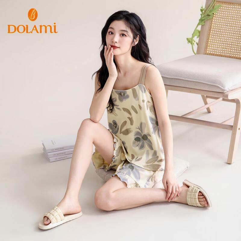 Dorame Women s Summer Cotton Sling Pajama Set XXL абрикосовый
