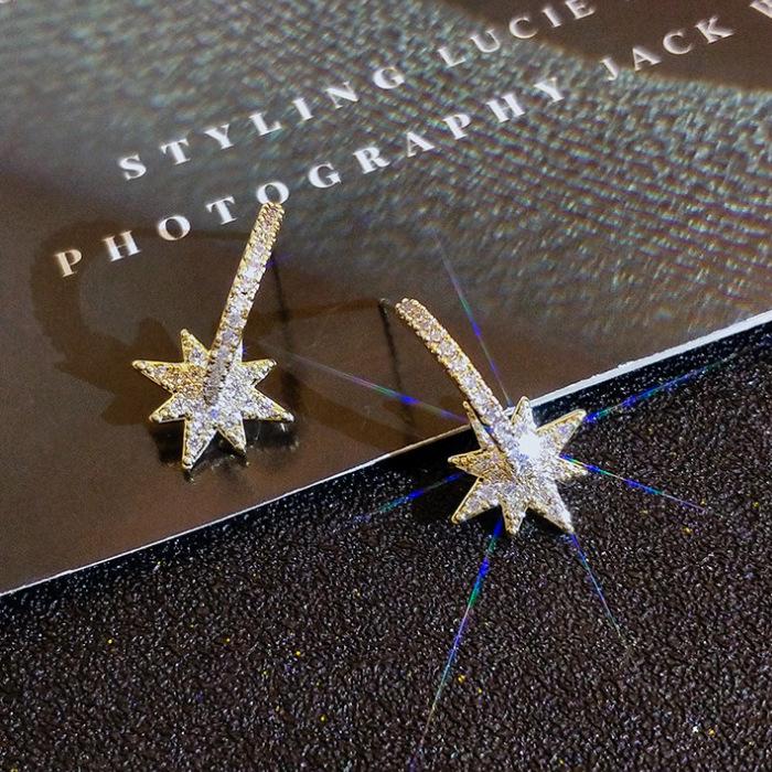 Octagram Earrings, Niche Design Sense, High-End Earrings, Trendy Temperament Stud Earrings