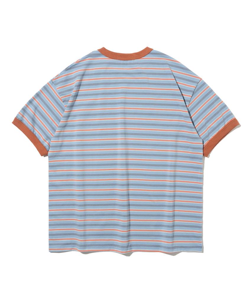 TAILOR STUDIO Soft Campus Striped Short Sleeve T-Shirt (Blue/Orange)