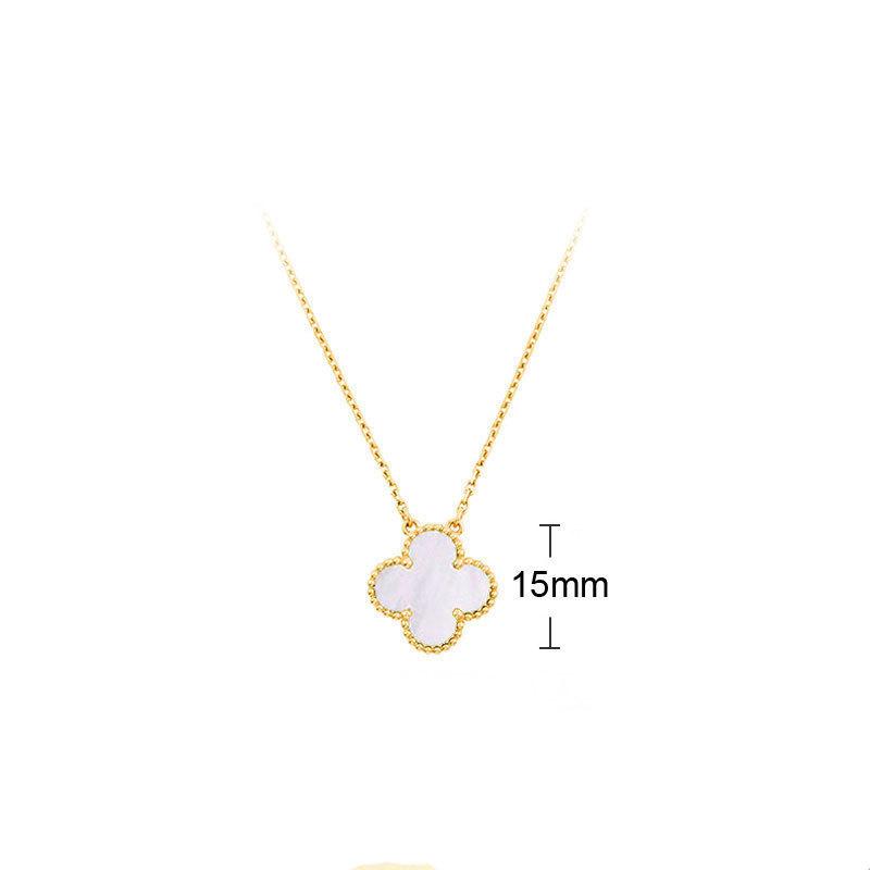 K rose gold four-leaf clover necklace women's single flower white fritillary chalcedony laser agate full diamond collarbone chain