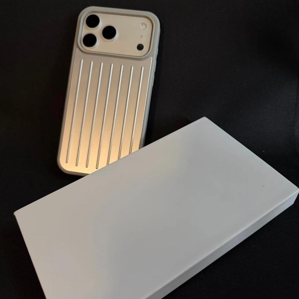 Business 3D Aluminum Alloy Corrugated Stripe Stylish Case For IPhone 17 Pro Max 16 15 14 13 Advanced Minimalist Solid Color Sle Luggage Non-Slip Cover