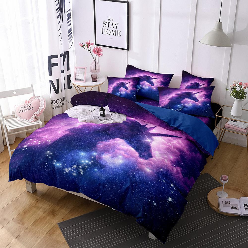 

Home Textiles Rainbow Unicorn Bedding 3D Digital Printing Quilt Set Three-Piece Set EU Twin 135x200cm