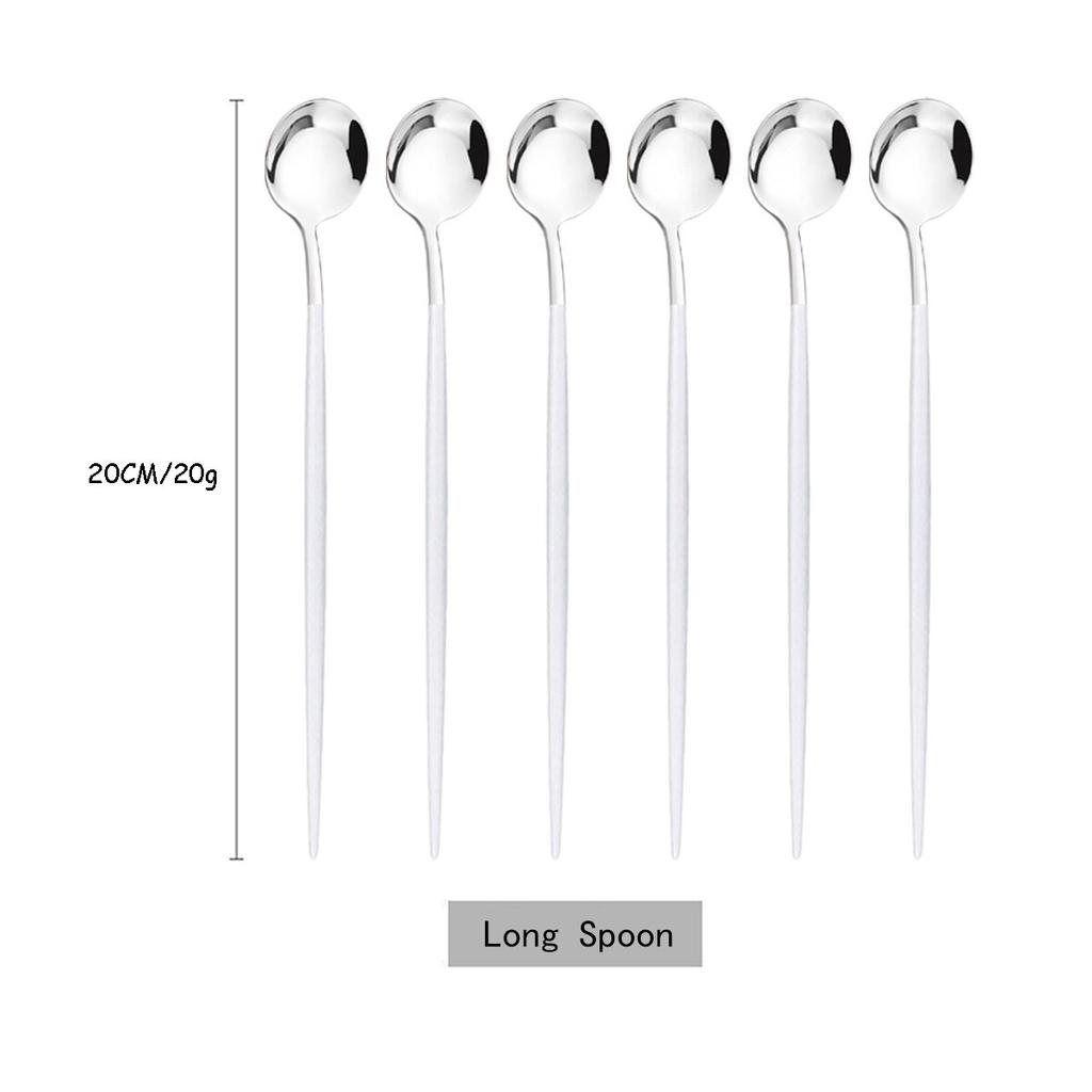 6 adet/takım renkli uzun saplı kaşık yemek takımı suyu kahve karıştırma sofra dondurma kaşığı çatal bıçak kaşık seti mutfak gereçleri