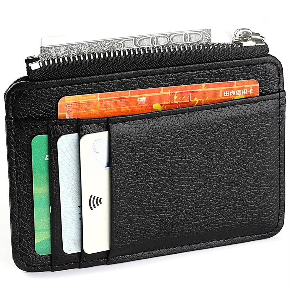 Mini Credit Card Wallet Id Card Holder Men's Small Wallet Thin Sleeve Zipper Short Coin Wallet