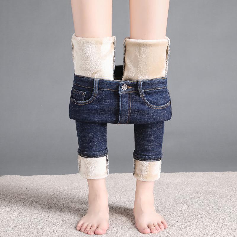 Damen Schwarze Fleecegefütterte High Waist Skinny Jeans - Extra Lang, Slim Fit, Elastisch, Frühling/Herbst 2023